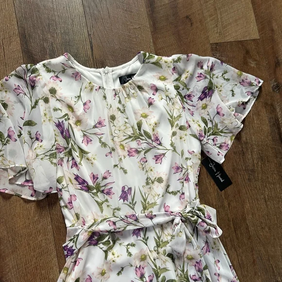 Women's Jessica Howard White Purple Floral High Low Dress Size 6 - Picture 3 of 14